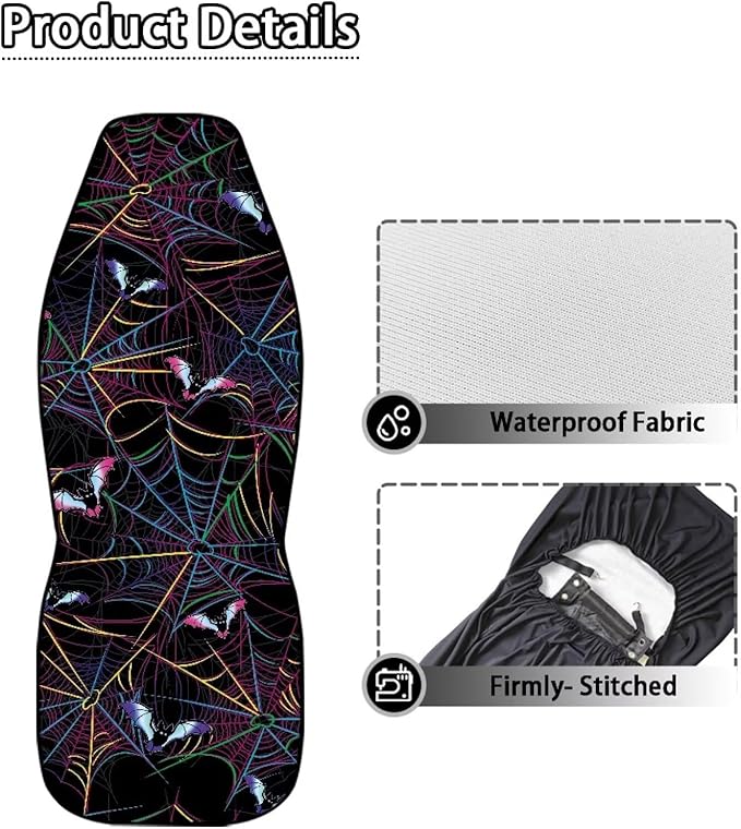 Halloween Spider Web Automobile Seat Cover, Universal Seat Covers for Front Seat Waterproof Elastic Polyester Car Seat Protector Covers Suitable for Cars, SUV and Trucks