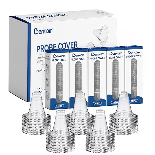 Berrcom 100-Pack Disposable Ear Thermometer Probe Covers, BPA-Free Lens Filters & Refill Caps Compatible with Digital Ear Thermometer Models