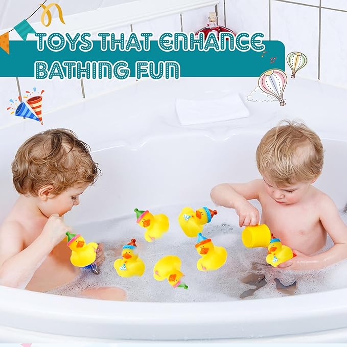 Deekin 24 Pcs Birthday Rubber Ducks Party Rubber Duck 2 Inch Small Rubber Ducks Mini Rubber Duckies Safe Bathtub Bathing Toy Party Favors Birthday Gifts for Baby Shower, Pool, New Year, Christmas