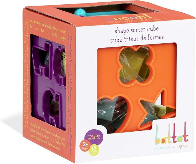 Battat – Shapes, Numbers & Letters – Toddler Sorting Activity Cube – Dexterity Toy – Bead Maze – 2+ Years – Shape Sorter Cube
