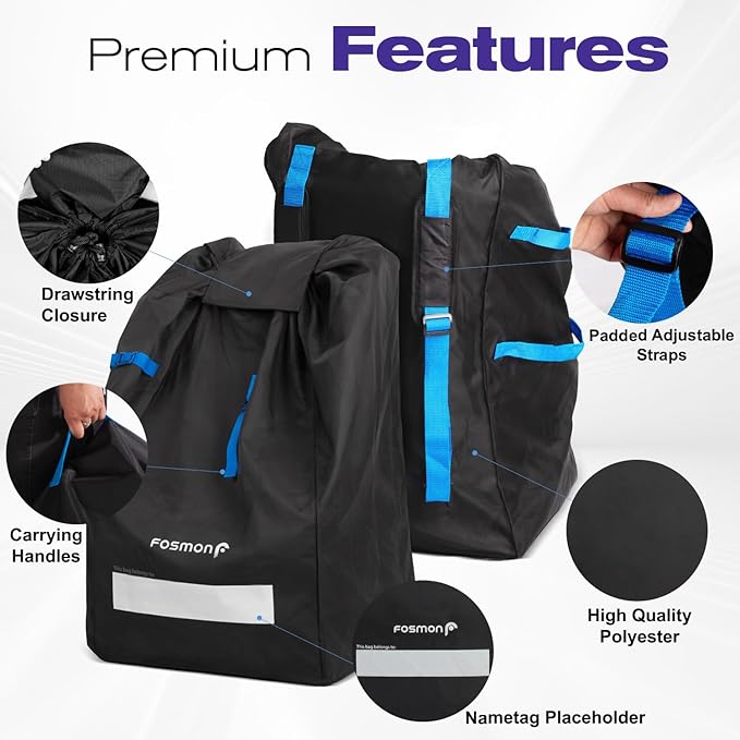 Car Seat Travel Bag for Airplane,Padded Adjustable Backpack Straps, Large Gate Check Bag for Air Travel,Heavy Duty, Water Resistant Cover Fits Infant Carrier, Booster & Standard Seats