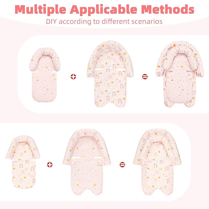 2-in-1 Infant Car Seat Insert, Upgraded Newborn Carseat Insert, Breathable & Soft Baby Car Seat Head Support with 2 Strap Covers for Girls, Perfect for Carseat, Stroller, Swing, Pink