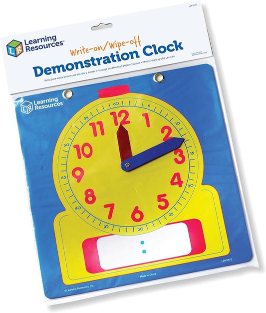 Learning Resources Write & Wipe Demonstration Clock - 1 Piece, Clocks for Teaching, First Grade Learning Games, Teaching Time Essentials, Homeschool Supplies, Classroom Supplies