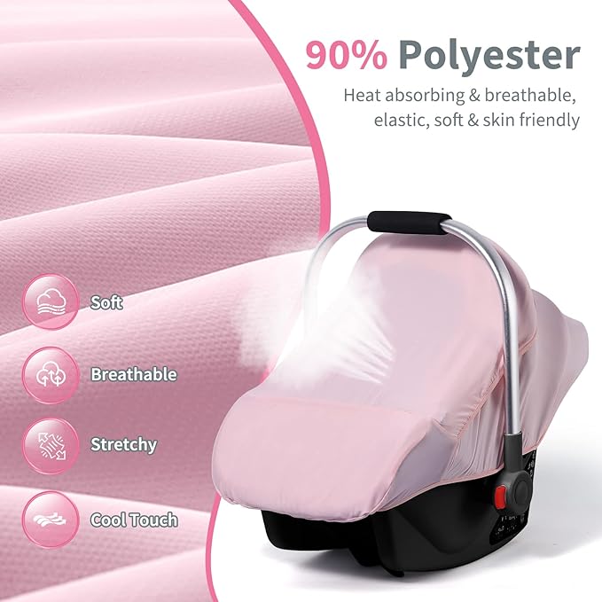 Baby Car Seat Cover, Original Carseat Covers with Adjustable Breathable Mesh Window & Pocket, Stretchy Infant Car Seat Canopy for Girls Boys, Kick-Proof Stroller Cover for Summer
