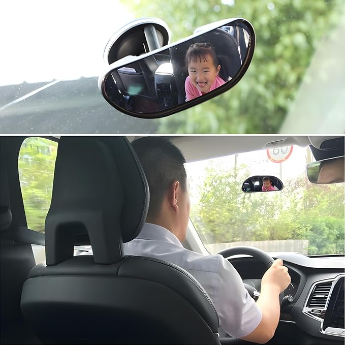 Universal Car Baby Mirror 360 Degree suction cup type Car Back Seat Baby View Mirror Adjustable Auxiliary Rear View Mirror 5.9Inch - Black