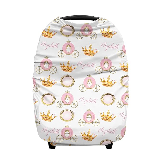 Personalized Baby Car Seat Cover for Baby Girls, Custom Nursing Covers for Breastfeeding with Name, Princess Crown Infant Stroller Cover, Baby Carseat Canopy for Newborn, Multiuse Car Seat Canopies