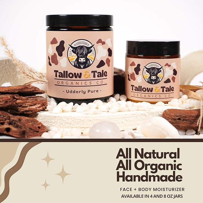 Tallow And Tale Grass-Fed & Finished Organic Tallow Cream | Face & Body Moisturizer | For Sensitive, Dry & Irritated Skin (4 OZ, Udderly Pure – Unscented)