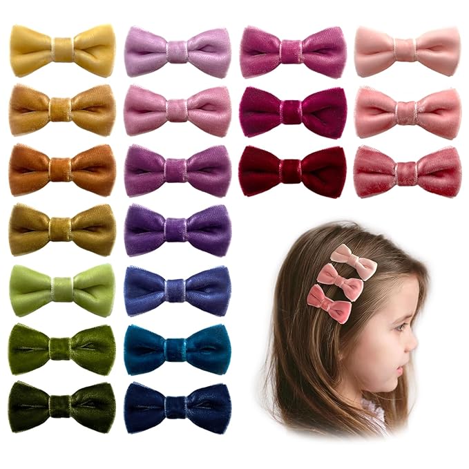 Velvet Baby Hair Clips, 20pcs Boutique Mini Bows Barrettes, Fully Lined Hair Pins Accessories for Infant Toddler Baby Girl's Fine Hair by Cherssy