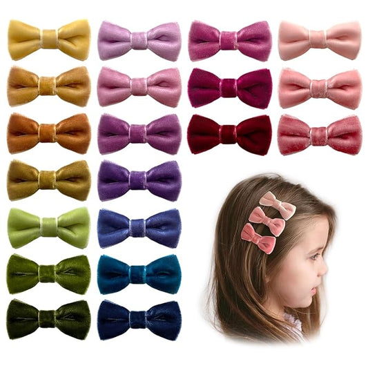 Velvet Baby Hair Clips, 20pcs Boutique Mini Bows Barrettes, Fully Lined Hair Pins Accessories for Infant Toddler Baby Girl's Fine Hair by Cherssy