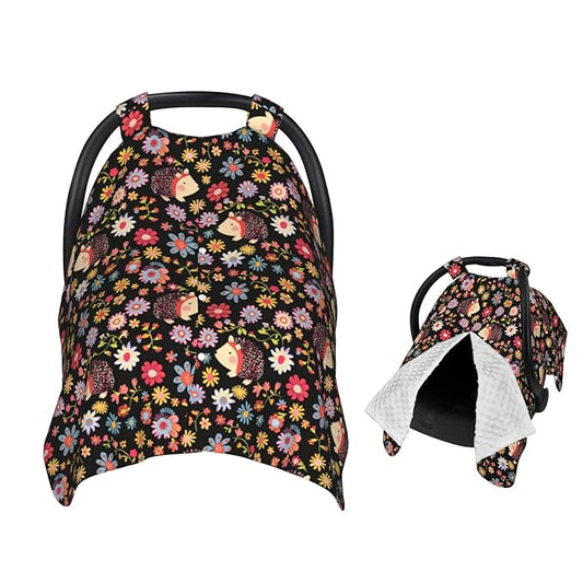 Flowers and Cute Hedgehogs Baby Car Seat Canopy Nursing Cover for Newborn Car Seat Breastfeeding Covers Blanket Newborn Shower Gift