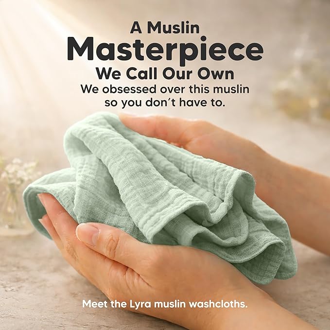 5-Pack Muslin Baby Washcloths for Newborn – 12x12" Soft Absorbent Organic Cotton Muslin Wash Cloths for Babies Girl, Boy, Infant, Toddlers, Kids Face Towel, Bath Essentials, Baby Burp Rags (Sage)