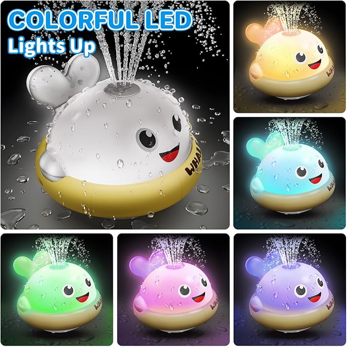 Baby Bath Toys: Bath Whale Toy Sprinkler, Light Up Bath Toys for Kids Ages 1-3, Bathtub Outdoor Water Pool Toys for Toddlers 1 2 3 Year Old, Birthday Gift for Boys & Girls (Grey)