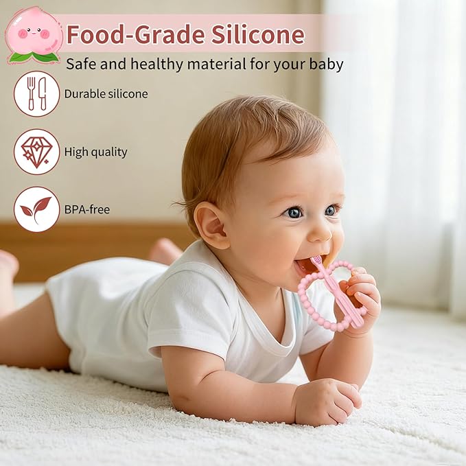 Baby Teething Toys for Babies 0-36 Months -Anti-Choking Design with Easy-Hold Handle,Silicone Infant Toothbrush for Gum Massage,Soothe Sore Gums for Infant Toddlers Silicone teether Tubes