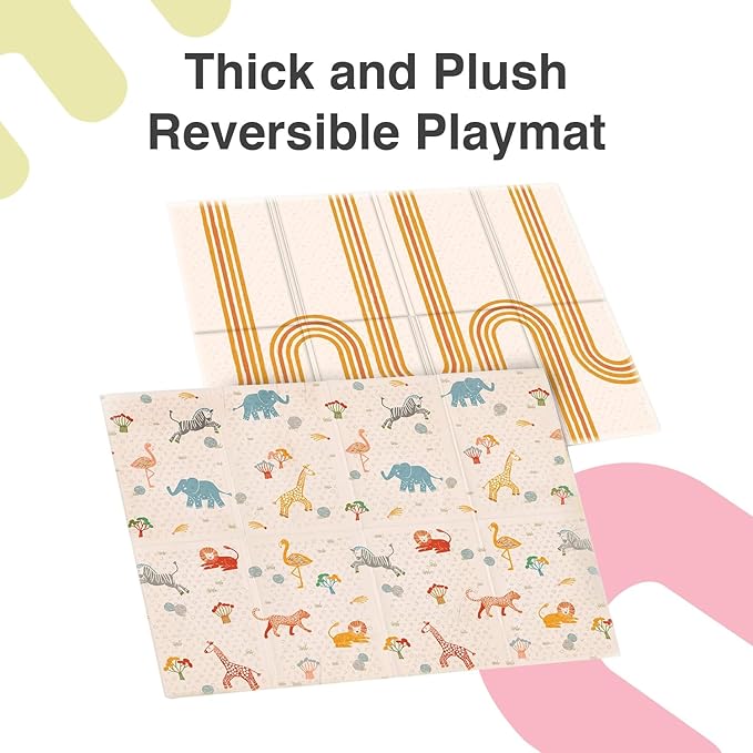 Oribel Foldable Baby Play Mat | 6.6ft x 5ft | Odour Resistant | Premium Thick & Plush | Waterproof, Stain Resistant & Easy Clean (Savanna Adventure)