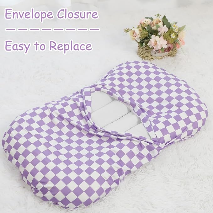DILIMI Baby Lounger Cover for Boys and Girls, Removable Cover Ultra Soft Comfortable Lounger Slipcover, Purple Checkered (Lounger not Included)