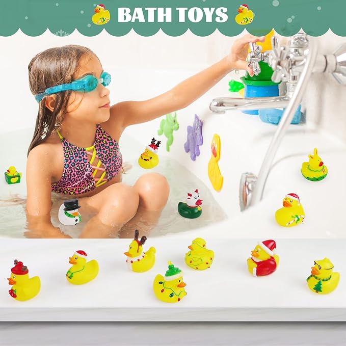 36Pcs Christmas Rubber Ducks in Bulk, 2 Inch Mini Christmas Ducks Bath Toys for Kids Boys Girls, Holiday Rubber Ducks for Jeep Ducking, Xmas Party Favors Decorations Stocking Stuffers Gifts