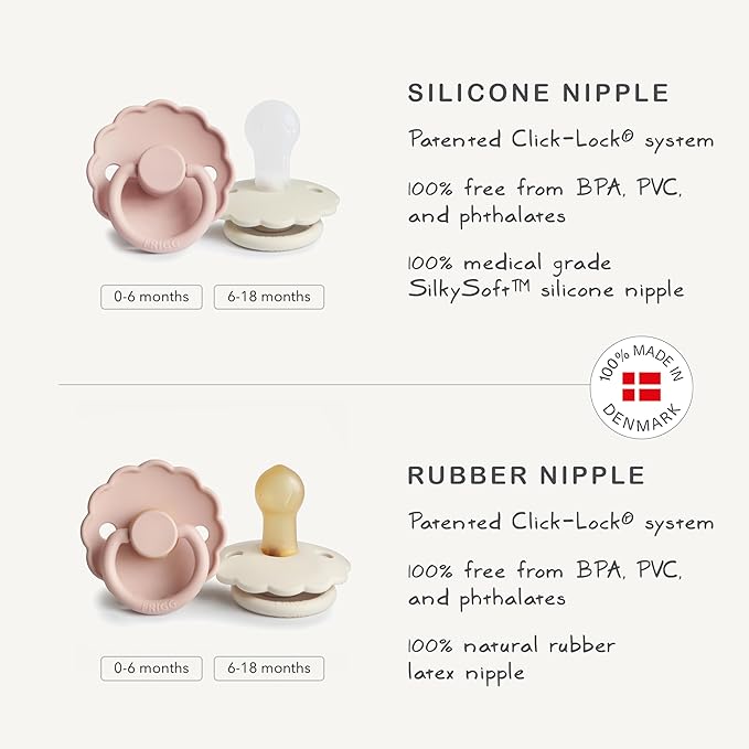 FRIGG Daisy SilkySoft Silicone Baby Pacifier | Made in Denmark | BPA-Free (Willow/Croissant, 6-18 Months)