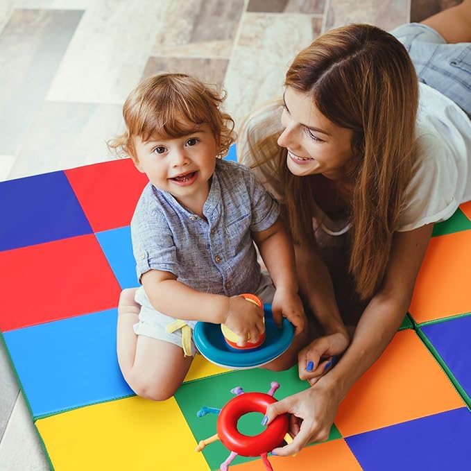 Costzon Toddler Foam Play Mat, Foldable Baby Crawling Mats 58-Inch Square Soft Non Skid Colorful Daycare Floor Mat, Thicken Waterproof Memory Activity Play Mat for Home, School, Kindergarten Nursery