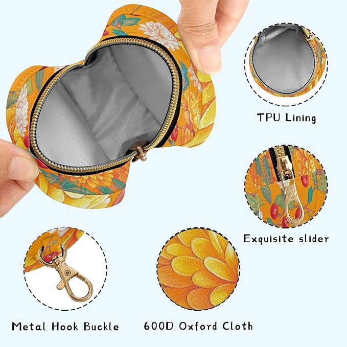 Pacifier Holder with Clip Pacifier Case for Diaper Bag Round Baby Pacifier Pouch Box Bag Portable Orange Cute Chrysanthemum and Cherries