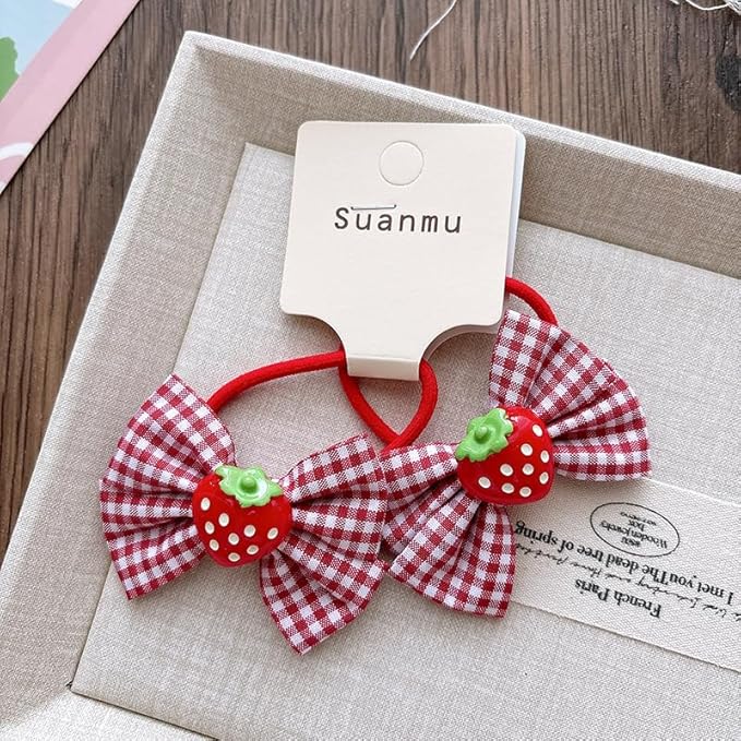 Strawberry Snap Clips Baby Girls Fruit Hair Bow Clips Strawberry Hair Ring Tie BBW24 (4 Pcs-A3)