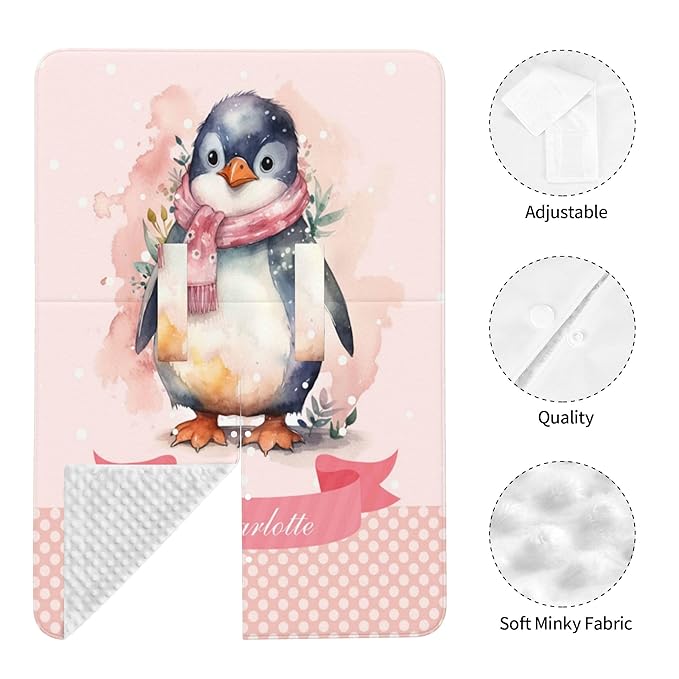 Personalized Winter Carseat Cover for Baby Custom Name Car Seat Canopy for Newborn Baby Boys Girls 2 in 1 Mom Nursing Breastfeeding Covers Penguin Minky Baby Carrier Stroller Covers