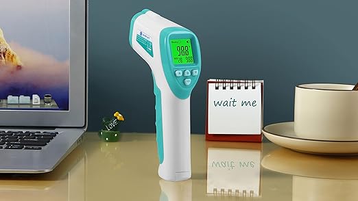 Amplim No-Touch Forehead Thermometer for Adults, Kids, and Infants: Digital Temporal Touchless Medical Grade Thermometer with LCD Display, Registry Must Have for Body Fever Temperatures, Blue