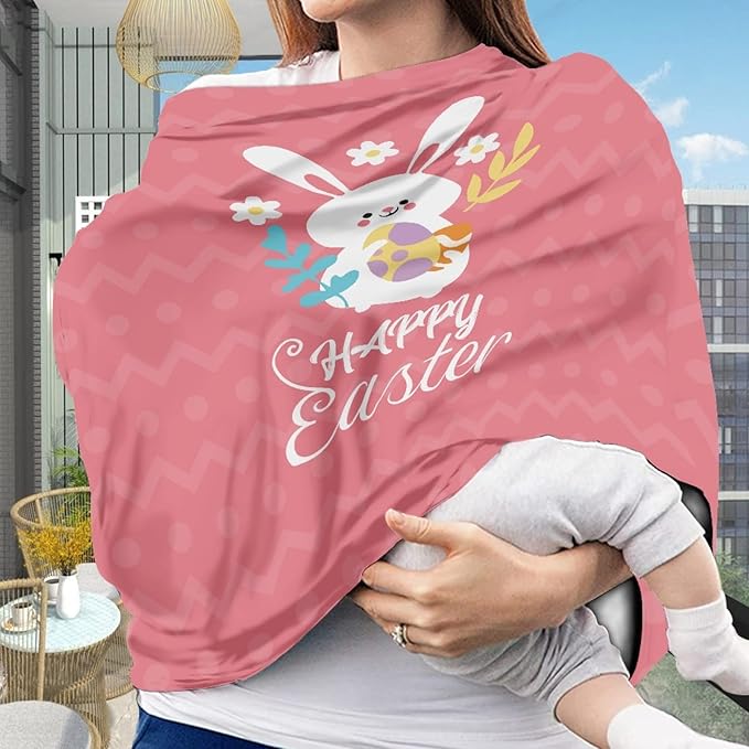 Coldinair Easter Rabbit Eggs Print Car Seat Cover for Babies Boys Girls,Soft Stretchy Nursing Cover,Breathable Infant Carseat Canopy,Shopping Cart/High Chair/Stroller Covers