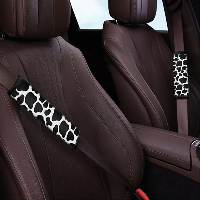 Biyejit Black White Cow Print Car Seat Belt Covers for Adults Kids, Seatbelt Cushions Pads Cover for Trucks SUV, Car Accessories Decorations 2Pcs