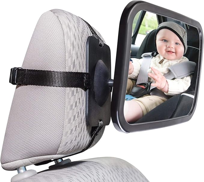 Baby Car Mirror for Rear View - Facing Back Seat for Infant Toddler Child in Car Seat- 360 Adjustable & Double Straps