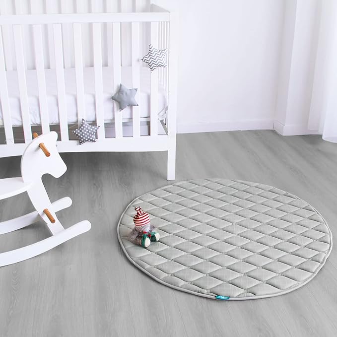 Biloban Foam Play Mat 40×40, Muslin One-Piece Crawling Mat for Baby & Toddler to Play on Floor, Non Slip, Grey