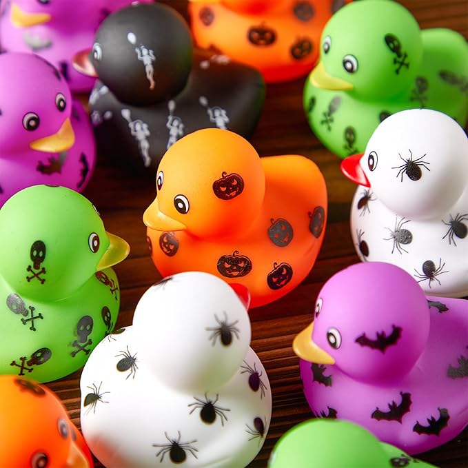 Wettarn 60 Pcs Halloween Rubber Ducks 2 Inch Mini Rubber Duckies Halloween Bath Toys Ghosts Pumpkins Skeletons Bats Spiders Bathtub Toys for Trick or Treat Goodie Bag Fillers Party