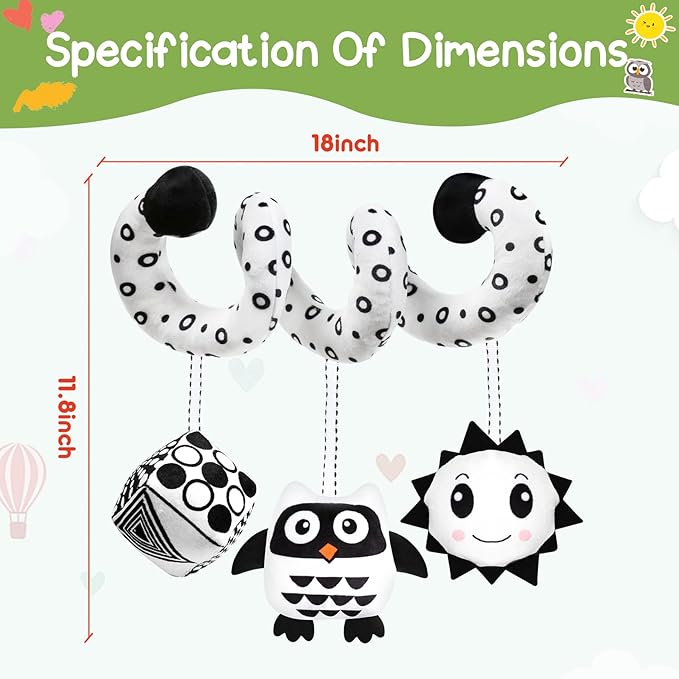 GKDOMS Baby Spiral Hanging Stroller and Car Seat Toys Black and White High Contrast Sensory Toy Newborn Plush Activity Toys Party Favors Quality Gifts for Baby Shower-OWL