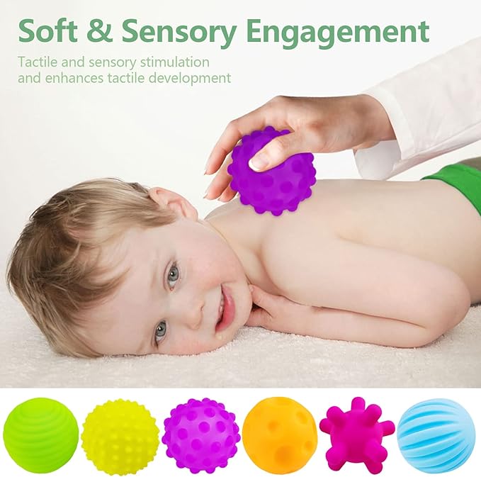 Sensory Balls for Babies 6-12 Months, 6 Pack Soft Textured Montessori Baby Sensory Toys, Squeeze & Grasp Toddler Balls for 1-3, Bright Color Multi Ball Set, Christmas Stocking Stuffers