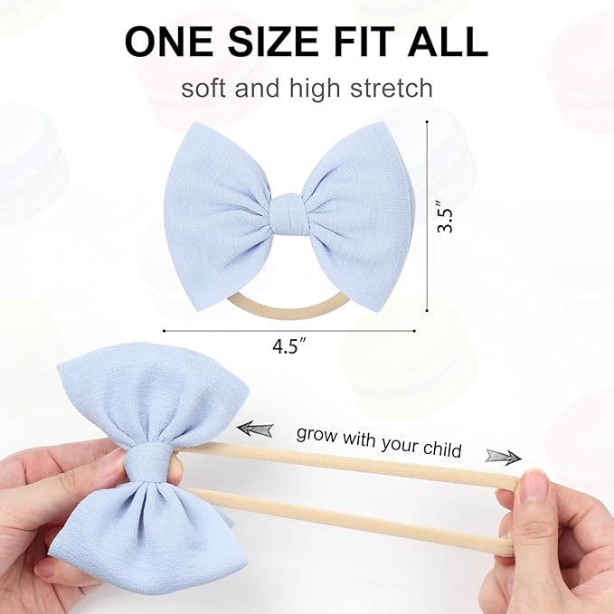 YanJie Baby Girls Nylon Headbands Newborn Bows Handmade Hair Bows Hairbands Hair Accessories for Newborn Infant Toddlers Kids (baby pink-aqua)