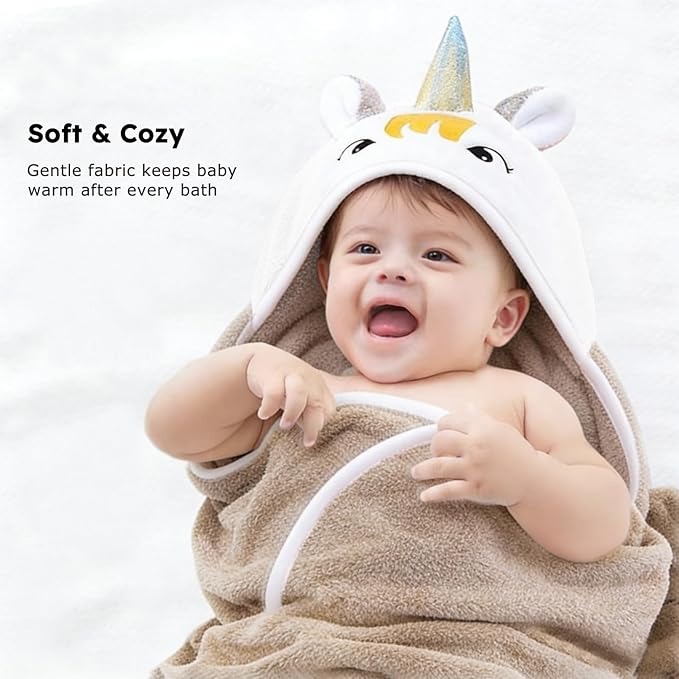 Baby Towels Toddler Bath Towels with Hood Super Soft & Absorbent Plush Fleece Hooded Towels for Baby Large 34x34 Inch (Coffee)