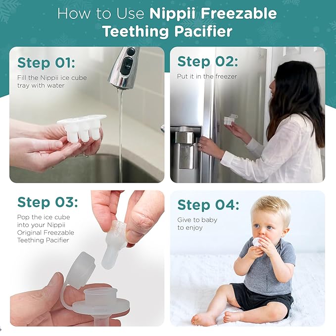 Nippii Ice Cube Tray for Freezable Teether Pacifier - BPA Free Silicone Ice Cube Trays for Freezer - Designed to Fit Nippii Teething Pacifier - Ideal for Baby Teething Relief - Makes 6 Small Ice Cubes