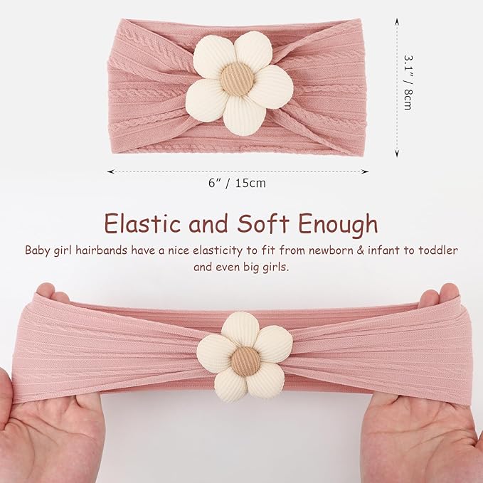AQOKKA Baby Flower Headbands Nylon Baby Girl Headbands Soft Handmade Hairbands Toddler Hair Accessories for Girls Baby Newborn Infant Kids