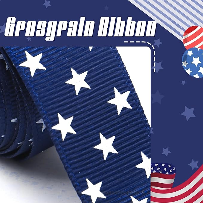 YanJie 2pcs Baby Hair Clips 3‘’ Navy Blue Bow Ribbon American Flag Hair Bows White Stars Clips