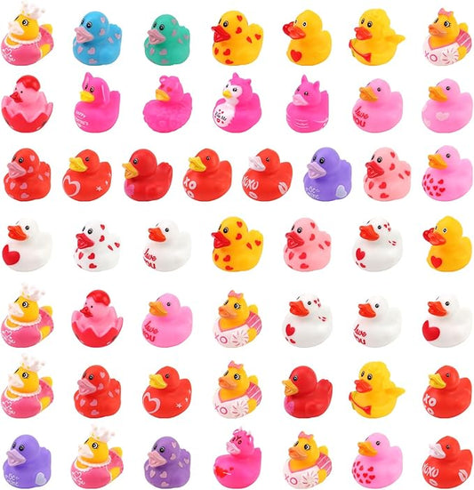 50 Pcs Rubber Duck, Valentines Ducks for Jeeps Ducking, Random Assortment Mini Rubber Duckie Toys for Kids Baby Bath Shower Toys Cute Heart Ducks for Party Favors Classroom