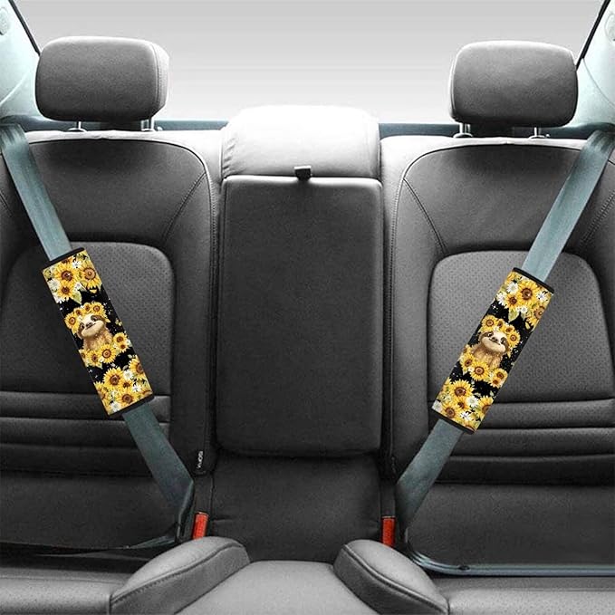 Biyejit Sunflower Sloth Seat Belt Cover 2 Packs for Women Soft Car Seat Belt Pad Cushion Shoulder Pads for Adults Kids