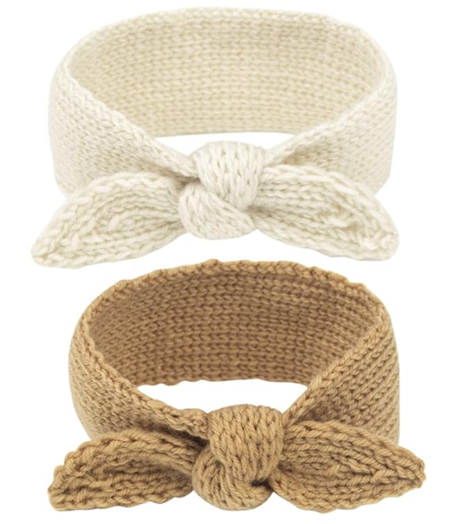 IZUS Turban Headband Baby Girl - Warm Rabbit Knot Hair Band, Knit Head Wrap for Newborn, Toddler and Children (One Size (Fit for 2 months to 7 Years), Camel + Beige)