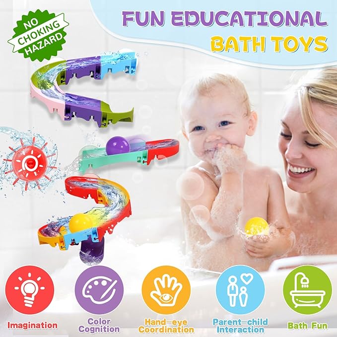 Bath Toys for Kids Water Toys - 42 Pcs DIY Slippery Slide Track Fun Kids Swimming Toy, Valentines Birthday 1 2 3 Gift for Boys Girls Swimming Time DIY Bath Toy