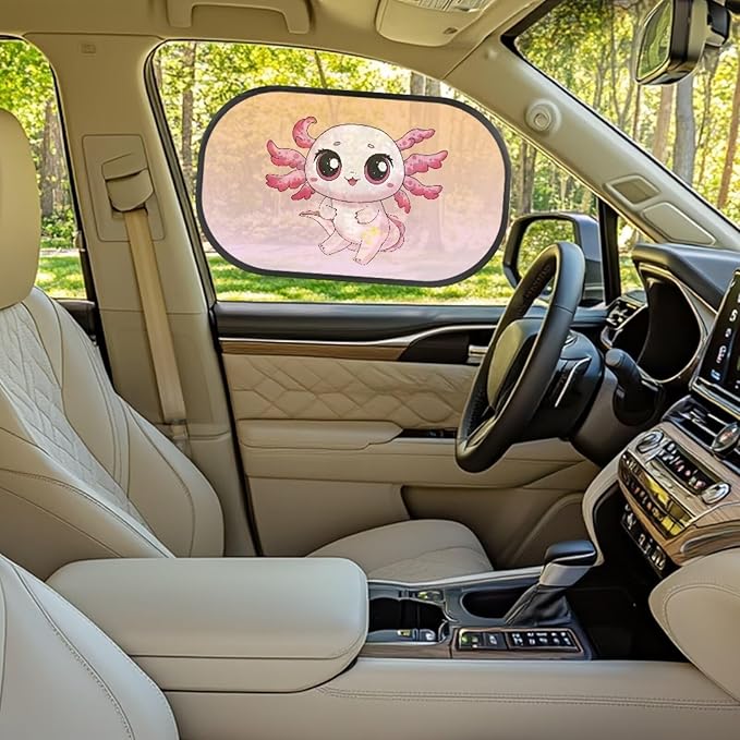 Bulopur Cute Axolotl Window Shades 2 Pack Car Shades for Back Windows Baby Car Seat Sun Protection Cute Design Car Sun Shade Side Window Fit Most Car, Truck, SUV, or Van