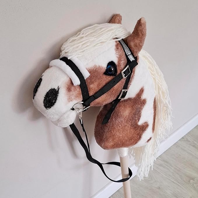 Hobby Horse Pinto Paint A3 Realistic Horse on a Stick with Open Mouth for Children 4 Years