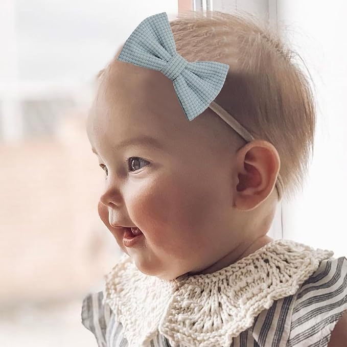 Baby Girl Corduroy Hair Bow Nylon Headband, Solid Color Tiny Bow Hair Bands 12pcs for Newborn Infant Toddlers (corduroy A 12PCS)