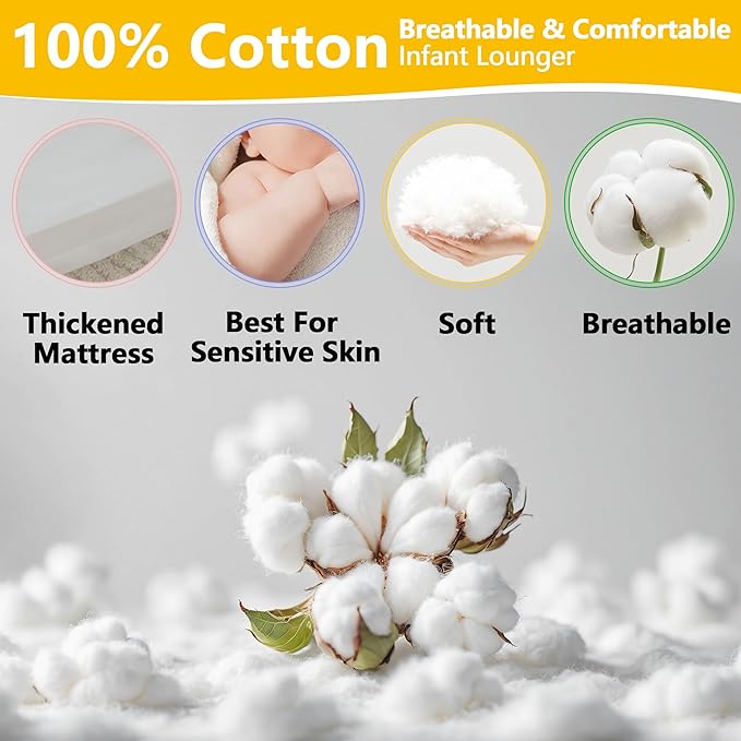 Portable Baby Lounger for Travel,Breathable & Comfortable 100% Cotton Infant Lounger, Baby Nest 0-24 Months Machine-Washable Newborn Lounger Newborn Essentials,Supervised Use