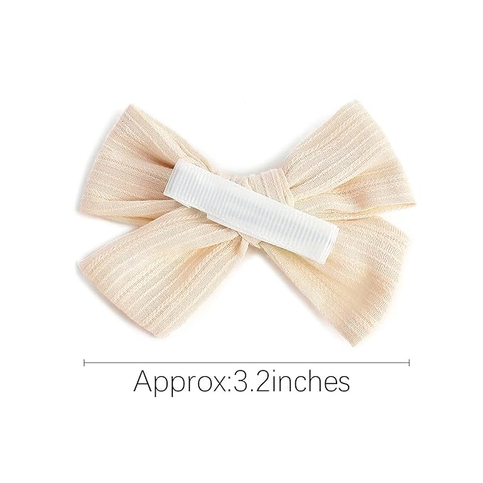 3.2'' Girls Ivory Linen Hair Bows Clips - Alligator Clips Hair Accessories for Little Girls, Toddlers, Kids, and Teens