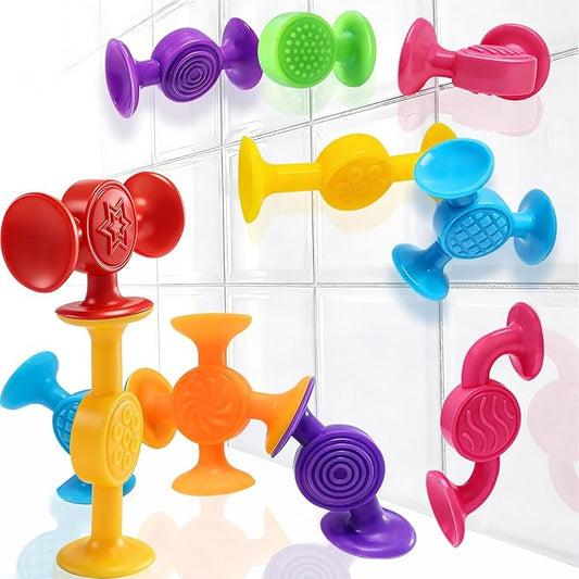 Toddlers Suction Cup Bath Toys, Easter Stuffer Sensory Suction Building Toy, 12Pcs Baby Starter Montessori Stocking Stuffers for Kids Boys Girls Colorful Popdarts Birthday Travel Car