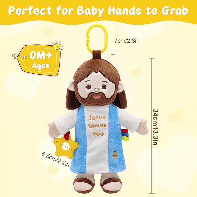 Yelakey 11.8" Baby Jesus Plush Toy with Multi-Sensory Accessories Jesus Plushie Religious Baptism Gift for Baby Shower Easter Decoration