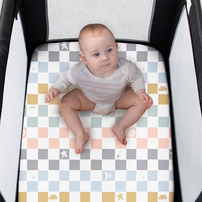 The Peanutshell 3 Pack and Play Mattress Sheets, Celestial Mini Crib Sheets Fitted, Pack N Play Sheets for Graco, Dream on Me, Playpen Mattress Pad, Playard Baby Crib Sheets, Gender Neutral, Boy, Girl